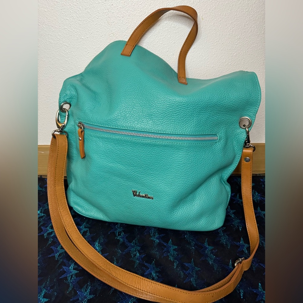 Valentina Bucket Bag !! Aqua green Pebbled-Leather